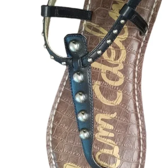 EUC | Sam Edelman | Gigi | Black Leather | Gold Studded Thong Sandal | Size: 10 - Picture 2 of 14